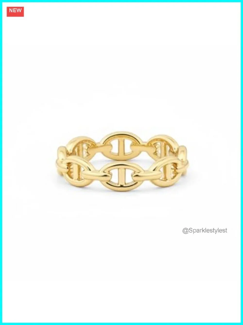 14K Gold Plated Waterproof Link Chain Ring Stacking Band